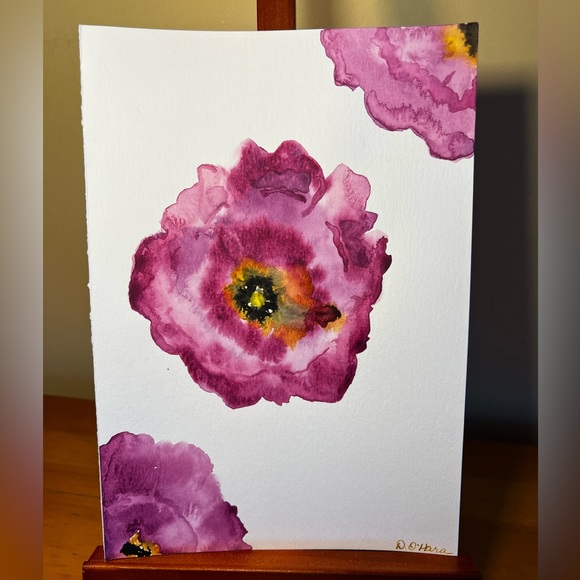 Hand painted watercolour flowers in shades of purple and maroon. - Picture 1 of 2